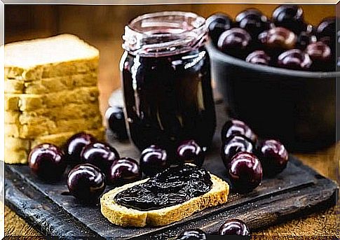 Homemade grape jam on bread