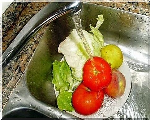 Vegetables in the sink