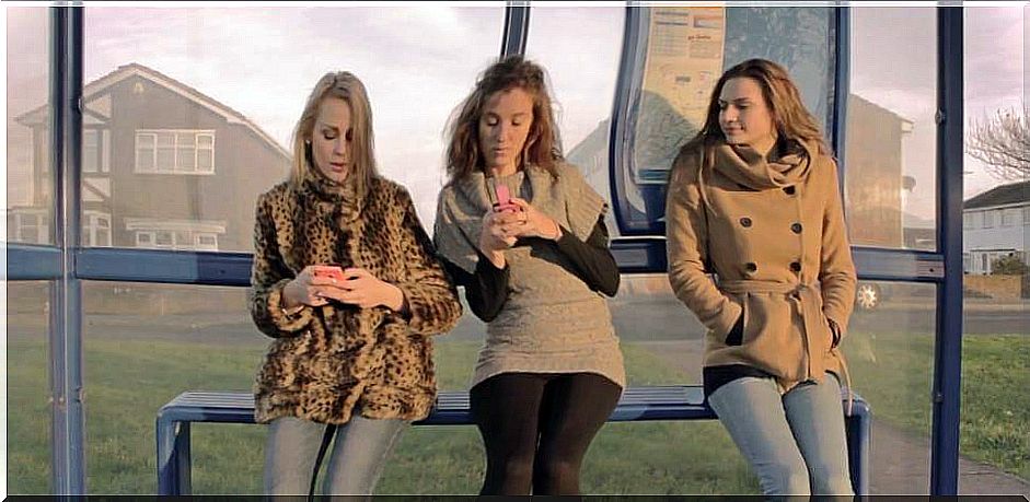 Young people with a mobile phone