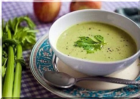 Bowl with pumpkin and garlic soup